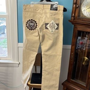 Red Ape Khaki-Gold Jeans waist size 36, 1embroidered pocket, 1 printed pocket